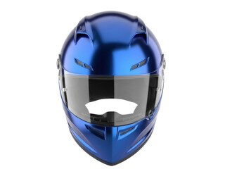 Isolated blue motorcycle helmet with tinted visor, safety gear for racing and cruising