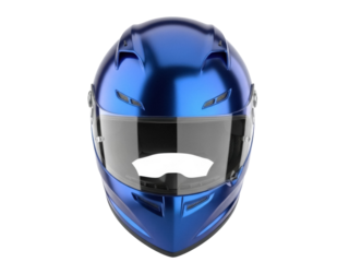 Isolated blue motorcycle helmet with tinted visor, safety gear for racing and cruising