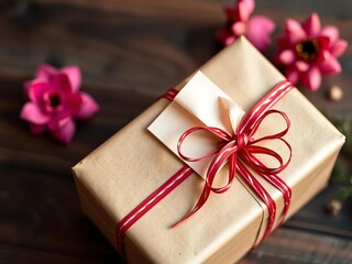 Thoughtful gift wrapped with a ribbon, conveying sincere thanks and thoughtfulness,  care,  thank you