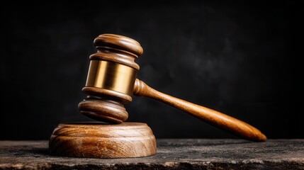Gavel resting on wooden block dark background