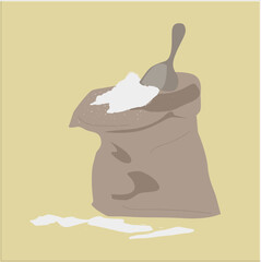flour sack.wheat flour icon with wooden scoop,
