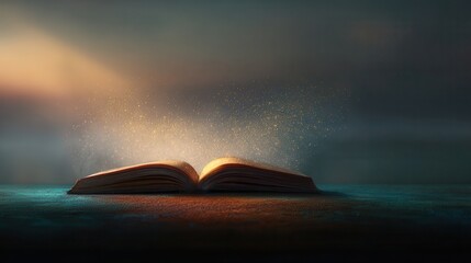 Magic book glowing with mystical light