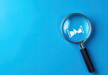 Magnifying glass over a graphic symbol on a vibrant blue background