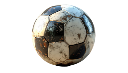 Grunge Soccer Ball Isolated On Transparent Background Close-Up Detail Of Old Leather Football With Scratches And Dirt For Sports Or Design Projects