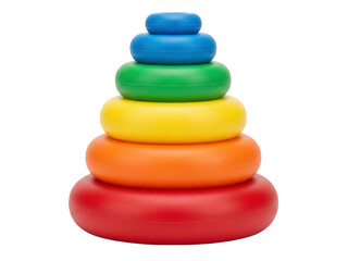 Isolated, colorful stacking toy with rings of different sizes for early childhood development