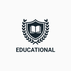 Academic emblem design featuring open book inside shield surrounded by laurel wreath professional educational institution logo icon