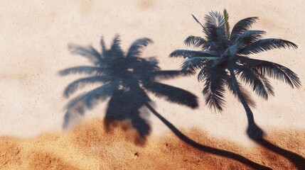 Shadows of palm trees on sandy beach sunlight