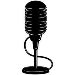 Black silhouette of a microphone without background.