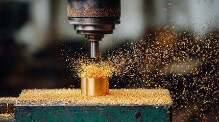 Metalwork precision: CNC machine shaping gold piece in workshop