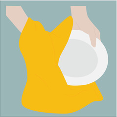 wipe the dishes with a cloth. dishcloth

