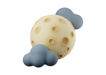 A 3D illustration of a moon with craters and clouds in space