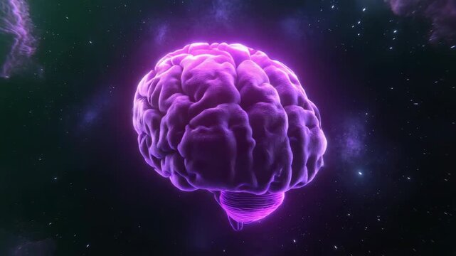 Glowing purple brain neon galaxy in space with glowing nebula clouds and surreal futuristic aura