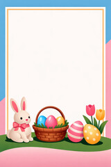 Easter Bunny with Colorful Eggs and Tulips