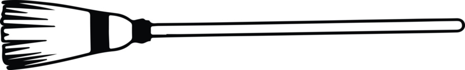 Vector traditional broom silhouette illustration for cleaning and magic