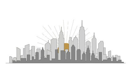 Fototapeta premium Modern city skyline with skyscrapers at sunrise or sunset