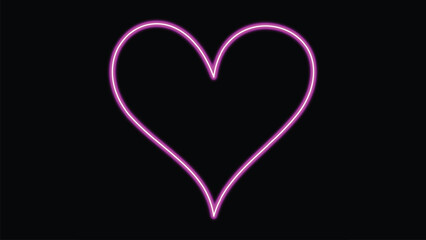 Vibrant neon pink heart glowing brightly in the dark, symbolizing love and passion