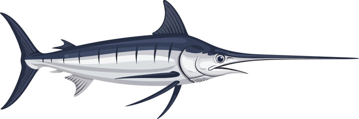 Realistic Illustration of a Blue Marlin Fish Isolated on White Background for Sport Fishing and Marine Biology Concepts