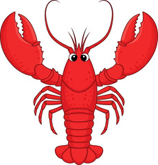 Cute Cartoon Red Lobster Claws Up Illustration on White Background