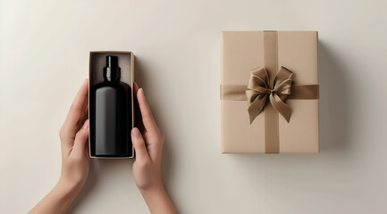 Elegant black bottle gift packaging, perfect for special occasions and celebrations, showcasing a blend of sophistication and style.