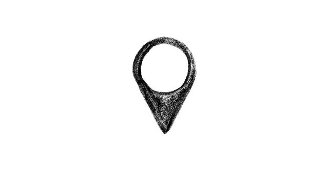 Animated hand-drawn map marker icon with a sketchy charcoal texture for creative travel blogs artistic navigation apps and personalized digital map projects.
