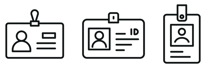Card ID Icon Set – Outline and Minimal Identification, Profile, and Security Symbols for UI and Interface Design