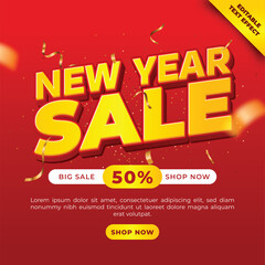 Bold New Year Sale Promotion with Confetti and 50 Discount