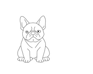 French Bulldog Front View Line Art. Cute Dog Outline Illustration. Minimal Puppy Character Vector. Clean Stroke Animal Drawing Isolated.