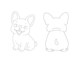 French Bulldog Line Art Front and Back View. Cute Dog Outline Illustration. Puppy Character Vector Design. Clean Minimal Animal Drawing. Pet Clipart Isolated on White.
