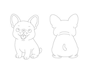 French Bulldog Line Art Front and Back View. Cute Dog Outline Illustration. Puppy Character Vector Design. Clean Minimal Animal Drawing. Pet Clipart Isolated on White.