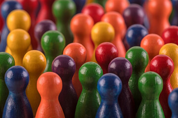 Colorful pawn crowd or team representing diversity and equality