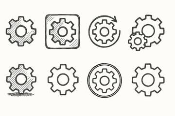 Gear icons outline set. Machinery, engineering, repair symbols collection