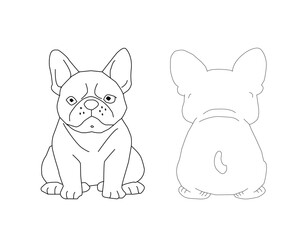 French Bulldog Line Art Front and Back View. Cute Dog Outline Illustration. Puppy Character Vector Design. Clean Minimal Animal Drawing. Pet Clipart Isolated on White.
