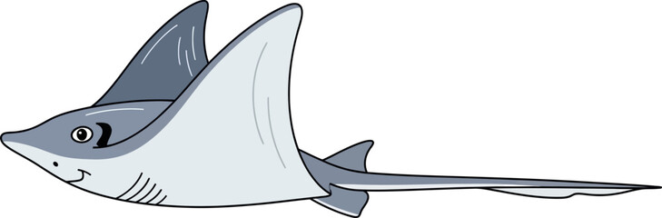 Cute Cartoon Eagle Ray Swimming in Water Isolated on White Background Vector Illustration