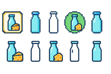 Fototapeta premium Dairy, milk outline icon set. Cheese, drink, food, grocery icons linear collection