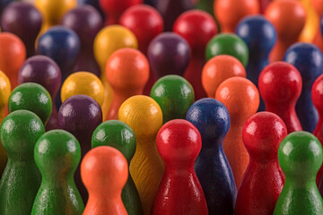 Colorful pawn crowd or team representing diversity and equality