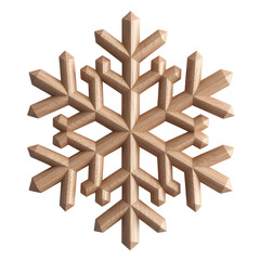 Wooden Snowflake on White Background