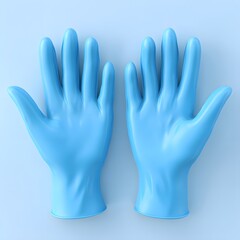 Obraz premium Pair of Blue Disposable Medical Gloves on Light Blue Background