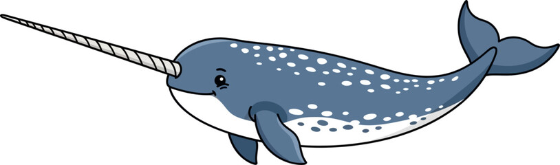 Cute Cartoon Narwhal with Long Tusk Illustration on White Background © Syam Artwork