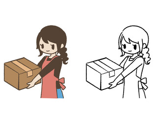 手描きの荷物を持つ女性