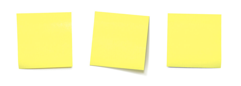 Three Yellow Sticky Notes On transparent Background For Office, Study, And Planning