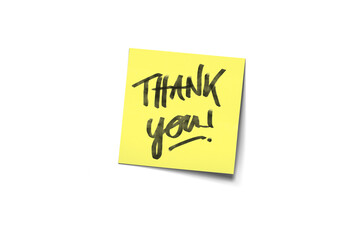 Thank You Handwritten Post-It Note On Yellow Sticky Pad With Gratitude Message