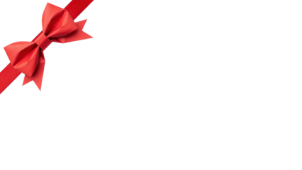 Red ribbon and bow corner isolated on transparent background