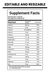 Nutrition Facts, Nutrition Facts Label, Supplement facts, Nutrition List, Vitamin Facts, Supplement list, Nutrition Template, Supplement Template 