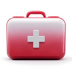 Obraz premium Red and White First Aid Kit with Medical Cross on White Background