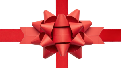 Red ribbon and bow Cross isolated on transparent background