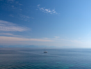 Fototapeta premium Yachts in the Ionian Sea on the island of Corfu in Greece