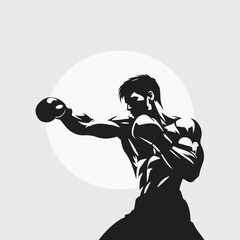 Black Silhouette boxer punching