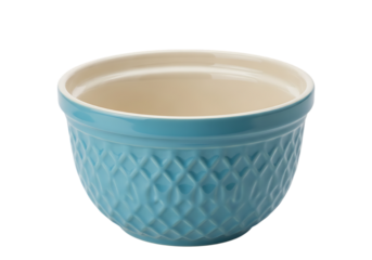 Textured blue ceramic bowl with cream interior