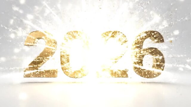 Glittering Countdown to 2026 with Explosive Fireworks and Metallic Numbers