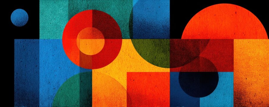 Abstract vector art with blue and orange geometric shapes and colorful blocks - Powered by Adobe